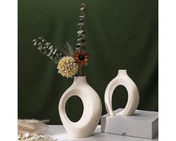 CHIWIN 2-delige Keramische Vaas Set – Handgemaakt Droogbloemen Vazen met Mat Design – Minimalistische Boho Decoratie – Woonaccessoires voor Droogbloemen, Pampasgras, Cadeau, Bureau & Huis