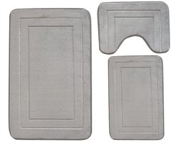 CHIWIN 3-delige Badkamermat Set 50x80+40x50+40x60 cm – Antislip & Machinewasbaar – Superzacht Koraalvlies met Dikke Vulling – Voor Douche, Toilet & Entree – Grijs