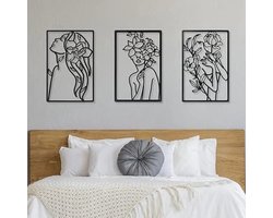 CHIWIN 3-delige Metalen Wanddecoratie - Zwart Muurdecoratie - Modern Lijnkunst - Woonkamer Slaapkamer Hal Eenvoudig - op Tehangen Geen Montage