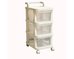 CHIWIN 3-Lagen Opbergkast op Wielen – Kunststof Ladeblok met 3 Transparante Lades – Verrijdbare Organizer voor Badkamer, Keuken, Slaapkamer, Kantoor – 25×34×58 cm – Wit
