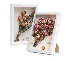 CHIWIN 3D Fotolijst Diepte 3 cm – MDF & Acryl Objectenlijst Wand- en Tafelmodel – Collage lijst voor bloemen, bruiloft, herinneringen – Wit A4 / 16″