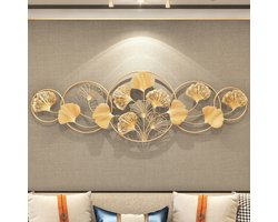 CHIWIN - 3D Metaal Wanddecoratie - Muurdecoratie Woonkamer - Handgemaakt Wand Decoratie - Ginkgo Blad Design - Modern Wand Decoratie Kunstwerk - voor Slaapkamer/Woonkamer - 128x43 cm