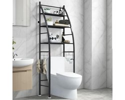 CHIWIN Badkamer Rek Boven Toilet – Staand WC Rek Met 3 Planken En 3 Haken – Metalen Badkamer Opbergrek – Zonder Boren – Ruimtebesparend 166 × 50 cm