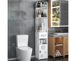CHIWIN Badkamerkast Smal - Opbergkast Met Toiletrolhouder - Waterdicht PVC - Ruimtebesparend Kast Voor Badkamer - 20x19.5x110 cm - Wit