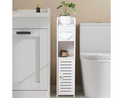 CHIWIN Badkamerkast Wit - 4 Laags Hoge Opbergkast met Lade en Deur - Smalle Kolomkast - Waterdicht PVC Meubel voor Badkamer, Toilet, Woonkamer of Kantoor - 15x17x80 cm