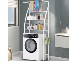 CHIWIN Badkamerrek 3-laags – Staand Opbergrek met 3 Haken – Wit – Metaal – Ruimtebesparend – Zonder Boren – 166x50 cm