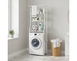 CHIWIN Badkamerrek Met Handdoekhouder – 3-Laags Staal Wasmachine Rek Met Haken, Staand WC Rek Zonder Boren, Ruimtebesparend, 161×66 cm