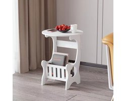 CHIWIN Bijzettafel - Bedtafel - Ronde Salontafel met Opbergruimte - Nachtkastje Kunststof - Kleine Tafel voor Woonkamer Slaapkamer Kantoor - 46x24x46cm