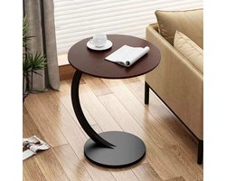 CHIWIN Bijzettafel Rond - C-Vormige Bijzettafel Hout - Kleine Banktafel Industrieel - Walnoot Look & Metaal Tafelpoot - Multifunctioneel Koffietafel - Laptoptafel - voor Woonkamer, Slaapkamer, Studeerkamer