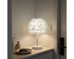 CHIWIN Bloem Tafellamp - Witte Lederen Bloemlamp - E27 Fitting - Slaapkamerlamp met Warme Gloed - Wandlamp & Nachtlampje - Geschikt voor Woonkamer Kantoor Eetkamer - Metaal & Textiel