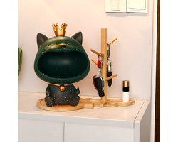 CHIWIN Decoratieve Katten Sleutelschaal - Sleutelkom - Staand Design - Hars - Multifunctioneel - Woondecoratie - voor Het Opbergen van Sleutels, Sieraden, Snoep - Woonkamer en Slaapkamer - Groen