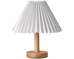 CHIWIN Dimbare LED Tafellamp met Afstandsbediening – 3 Lichtkleuren + Timer – Stoffen Kap & Houten voet – Slaapkamer/Woonkamer