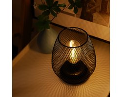 CHIWIN Dimbare LED Tafellamp Retro‑Industriële Mesh – Batterijenbetrieb, Warmlicht – Voor Bureau, Slaapkamer, Camping – Oogvriendelijk Nachtlicht