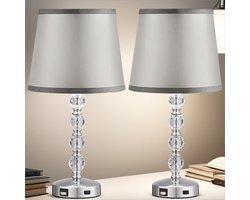 CHIWIN Dubbele Dimbare LED Tafellamp met E27– Touch Nachtlamp met 2 USB‑Snel­laadpoorten – Stoffen Lampenkap – Memory & Nachtlichtfunctie – Voor Woonkamer & Slaapkamer (Set van 2)