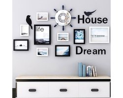 CHIWIN Fotolijst Set 9 Stuks - Wanddecoratie Zonder Boren - Fotolijsten met Plexiglas - Collage Fotokaders voor Woonkamer Slaapkamer Kantoor - Kunststof Fotolijstjes Zwart en Wit