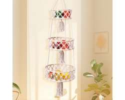 CHIWIN Fruitmand Hangend - Fruitschaal - Etagère 3 Laags - Handgemaakt Katoenen - Keuken Opbergmand - Modern Fruit Mand - Groentemand - Wit