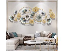 CHIWIN Ginko Serie - 3D Metaal Wanddecoratie - Muurdecoratie Woonkamer - Handgemaakt Wand Decoratie - Luxe Metallic Finish - Gedetailleerde Ginkgo Design - Roestvrij en Duurzaam - voor Slaapkamer/Woonkamer - 122x52cm
