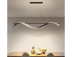 CHIWIN Hanglamp LED 24W - Moderne Eetkamer Hanglampen LED Dimbaar met Afstandsbediening - 3 Lichtkleuren 3000–6000 K - 2300 lumen - Verstelbare Hoogte 1.2m - Eetkamer, Kantoor, Woonkamer Verlichting - Zwart