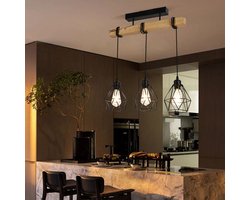 CHIWIN Hanglampen Eetkamer Industrieel - Hanglamp Woonkamer Zwart - Verstelbare Hoogt 30 cm - Duurzame Constructie - Energiezuinig - Voor Woonkamer, Eetkamer, Slaapkamer, Hotel - 55x36x20cm - Geen gloeilamp