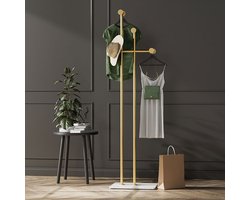 CHIWIN Kapstok Goud - Kapstokken Vrijstaand met Kledingstang en 8 Haken - Kapstok Staand Metaal Luxe - Zone-opbergontwerp - Stabiele, Antislip Basis - voor Hal, Slaapkamer & Kleedkamer - 40 x 30 x 169 cm