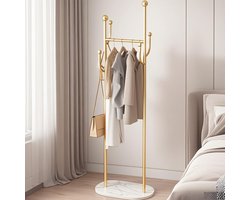 CHIWIN Kapstok - Kapstok Staand - Garderoberek - met 60cm Kledingstang & Marmeren Voet - 6 Haken - Kapstokken Gouden Metaal - Ruimtebesparend - Snel Montage - voor Woonkamer Slaapkamer Studeerkamer