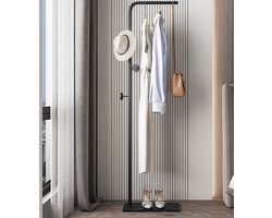 CHIWIN Kapstok - Kapstok Staand - met 35cm Kledingstang & Marmeren Voet - 3 Haken- Metaal - Ruimtebesparend Design - Snel Montage - Geschikt voor Woonkamer Slaapkamer Studeerkamer - Zwart