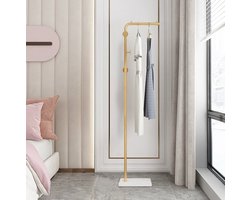 CHIWIN Kapstok - Kapstok Staand - met Kledingstang & Wit Marmeren Voet - 3 Haken- Metaal - Ruimtebesparend Design - Snel Montage - Geschikt voor Woonkamer Slaapkamer Studeerkamer - Goud