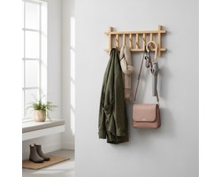 CHIWIN Kapstok - Wandkapstok Bamboe Met 6 Draaibare Haken – Wandgarderobe Houten Kapstok – Wandhaken Voor Jassen En Tassen – 360° Draaibaar