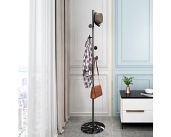 CHIWIN Kapstok Zwart - Staande Kapstok met 7 Rond Haken - Marmeren Voet - Kapstokken Staand - Garderobe Rek - Industrieel Metalen Frame - Snelle Montage - voor Woonkamer en Slaapkamer