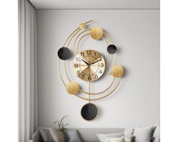CHIWIN Klok Moderne Metalen Wandklok 64 x 40,5 cm – Stil & Stilloos Quartz Uurwerk – Grote Decoratieve Woonkamer Klok – Zwart met Goud – Zonder Tikkend Geluid