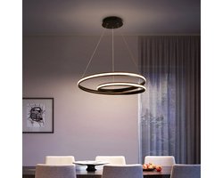 CHIWIN LED Hanglamp Ring - 32W Dimbare Hanglampen - Zwart - Kleurtemperatuur 3000K-6000K - Hoogte Verstelbaar - Met Afstandsbediening & App - Eettafel Lamp / Hanglamp Slaapkamer