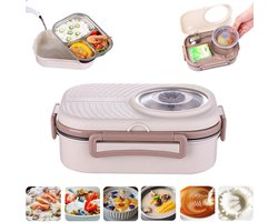 CHIWIN Lunchbox met 3 Vakken en Aparte Soepkom - 304 RVS Lunchtrommel - Leakproof - Magnetron Bestendig (Zonder Deksel) - Vaatwasser Bestendig - Met Bestek en Isolatietas - Voor Volwassenen Studenten Kinderen - 23 x 16.5 x 8.6 cm