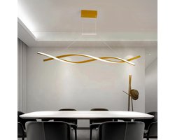 CHIWIN Moderne LED hanglamp 100cm – dimbaar & in hoogte verstelbaar – met afstandsbediening – design pendellamp voor eetkamer, woonkamer & kantoor – metalen plafondlamp – Goud