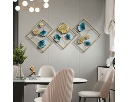 CHIWIN Muurdecoratie Metaal 3-delige - 3D Ginko Wandecoratie Woonkamer - Muursculptuur Handgemaakt - Moderne Decoratie Wandborden - voor Slaapkamer Woonkamer - 164 x 70 cm - Type B