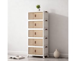 CHIWIN opbergbox met wielen - 5-Laags Opvouwbare Opbergkast – Transparant & Met Wielen – PP Materiaal – Magnetische Deur – Stapelbaar