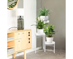 CHIWIN Opvouwbare Plantenrek Binnen en Buiten - Verstelbare Plantentrap Metaal met 3 Lagen - Plantenstandaard - Plantenrekken - Bloemenstandaard - Bloementrap voor Balkon, Woonkamer, Tuin - Wit