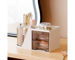 CHIWIN Pennenhouder - 360 Graden Draaibaar Pen Houder Bureau Organizer - Dubbele Lades - Grote Capaciteit Bureau Opbergkast - Studenten Kamer en Kantoor Bureau Organizer