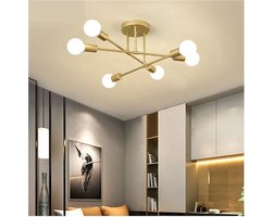 CHIWIN Plafondlamp Goud - Kroonluchter met 6 Draaibare Armen - Draaibare Armen - Energiezuinig - Vintage Design - Voor Woonkamer, Eetkamer, Slaapkamer, Hotel - 70x20cm - E27-fitting - Geen gloeilamp