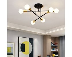 CHIWIN Plafondlamp Industrieel - Kroonluchter 6-Lamps Zwart en Goud - Draaibare Armen - Plafonniere E27 - Energiezuinig - Hanglamp Woonkamer - Vintage Design - Voor Woonkamer, Eetkamer, Slaapkamer, Hotel - Geen gloeilamp