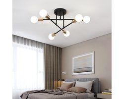 CHIWIN Plafondlamp Zwart en Goud - Kroonluchter met 6 Draaibare Armen - Draaibare Armen - Energiezuinig - Vintage Design - Voor Woonkamer, Eetkamer, Slaapkamer, Hotel - 70x20cm - E27-fitting - Geen gloeilamp