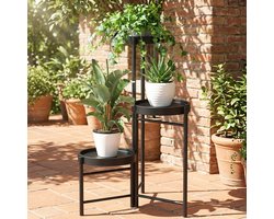 CHIWIN Plantenstandaard 3 Niveaus – Inklapbare Metalen Bloemenstandaard Met Verstelbare Hoeken – Roestvrij – Met PP Schalen – Voor Woonkamer, Slaapkamer En Balkon