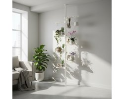 CHIWIN Plantenstandaard Telescoop – Verstelbaar 110-310 cm – Plantenrek Voor 5 Bloempotten Met 2 Haken – Ruimtebesparende Plantenhouder Voor Binnen En Balkon