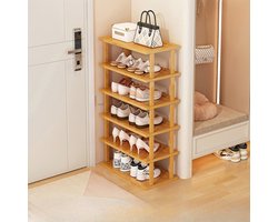 CHIWIN Schoenen Rek Bamboe 6-Lagen - Schoenenrek Hout voor 10-12 paar Schoenen - Schoenenrek Smal - Ruimtebesparende Schoenenkast Kleine - Natuurlijk Duurzaamheid - voor Hal en Gang