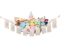 CHIWIN Speelgoednet Hangmat - Driehoek Opberghangmat voor Knuffels en Speelgoed - Hoekopslag Zonder Boren Ruimtebesparend Voor Kinderkamer - 107x107x140cm - Katoen