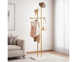 CHIWIN Staande Kapstok Modern 169cm - Metaal Kledingrek Vrijstaand met 8 Haken - Luxe Gouden Design - Stevige Onderplaat - Eenvoudige Montage - Voor Hal Slaapkamer & Woonkamer
