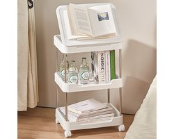 CHIWIN Trolley op Wieltjes Wit - 3-laags Opbergrek op Wielen - Roltafel met Afneembaar Tafelblad - Mobiel Stellingkast Kunststof Klein - Keukentrolley & Badkamer Trolley - Metaal Frame - Eenvoudige Montage - Compact & Ruimtebewust