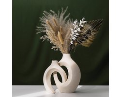 CHIWIN Vaas Beige Set van 2 - Moderne Keramische Vazen Mat Afgewerkt - Decoratieve Vaas Set - Tijdloos Scandinavisch Design - Perfecte Cadeautip voor Elke Gelegenheid