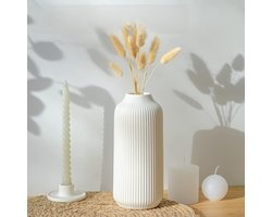 CHIWIN Vaas Keramiek Rond - Bohemian Keramische Bloemenvaas Mat Afwerking - Handgemaakte Pampasgras Vaas - Minimalistische Design Vazen - 9.5x9.5x21cm - Wit