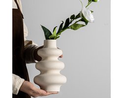 CHIWIN Vaas - Keramische Matte Dekovase – Gelaagde Pampasgras Vaas – Handgemaakt Boho Ornament – Woondecoratie voor Huis & Kantoor