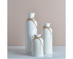CHIWIN Vaas Set – 3 Delige Keramische Vazen – Decoratieve Vaas Zwart Wit – Droogbloemen Vaas – Moderne Woondecoratie – Keramiek Bloemenvaas voor Tafel, Woonkamer & Kantoor – Hoogte 7,2/19/25,2 cm - Wit